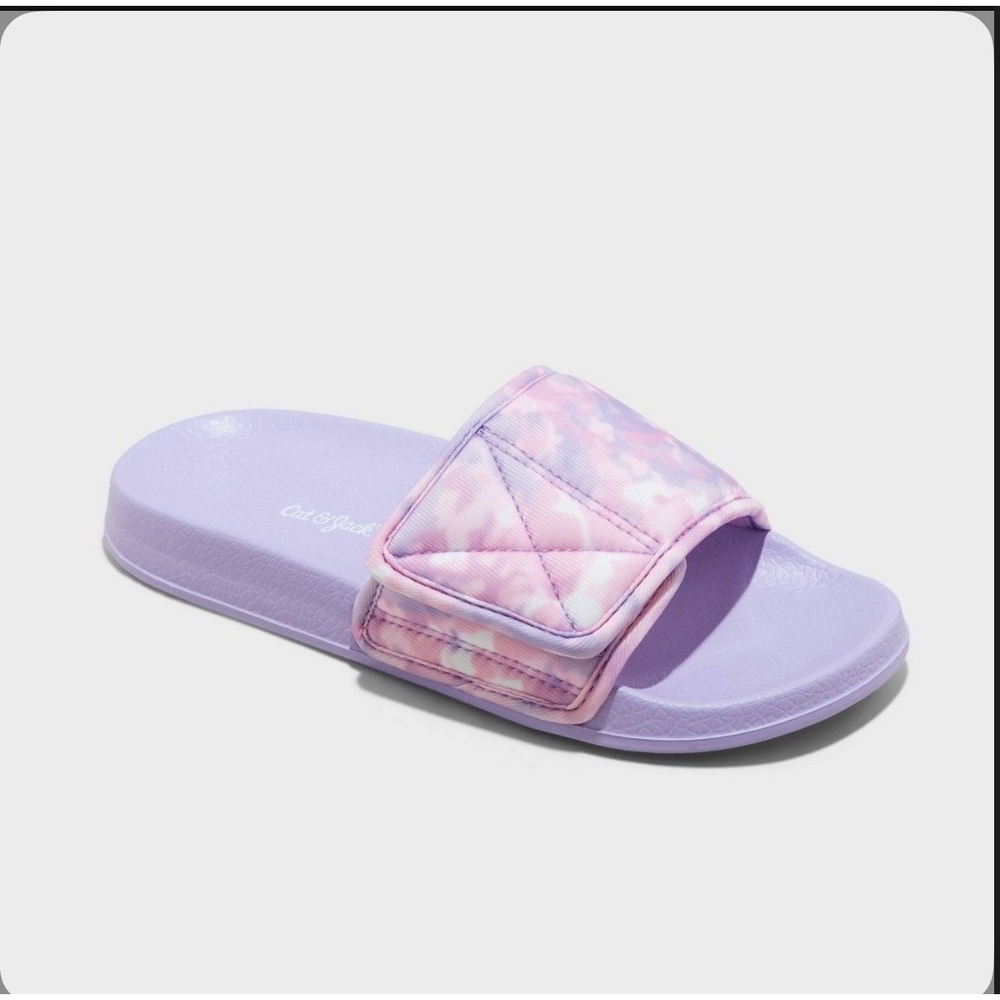 Cat & Jack Kids Tie Dye Slide Sandals Purple Pink Quilted Strap Size L 4/5